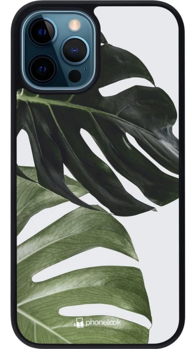 Coque iPhone 12 / 12 Pro - Silicone rigide noir Monstera Plant