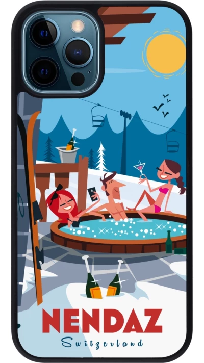 iPhone 12 / 12 Pro Case Hülle - Silikon schwarz Nendaz Mountain Jacuzzi