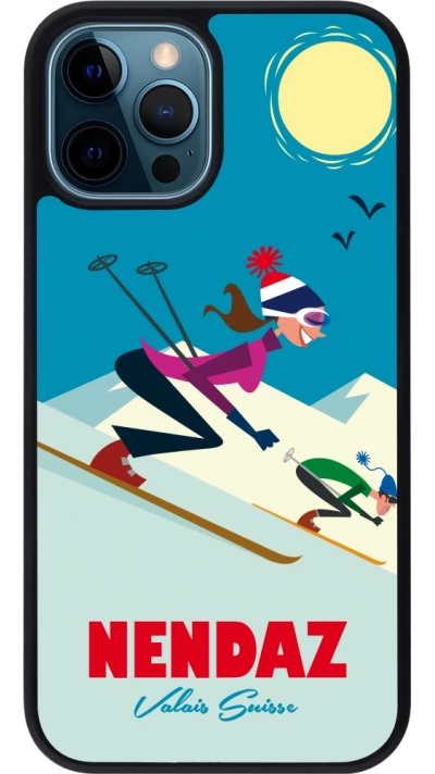iPhone 12 / 12 Pro Case Hülle - Silikon schwarz Nendaz Ski Downhill