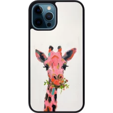 iPhone 12 / 12 Pro Case Hülle - Silikon schwarz Pink Girafe Paint