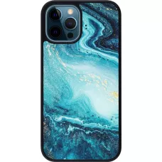 Coque iPhone 12 / 12 Pro - Silicone rigide noir Sea Foam Blue