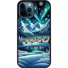 iPhone 12 / 12 Pro Case Hülle - Silikon schwarz Verschneites Bergdorf am See in der Nacht