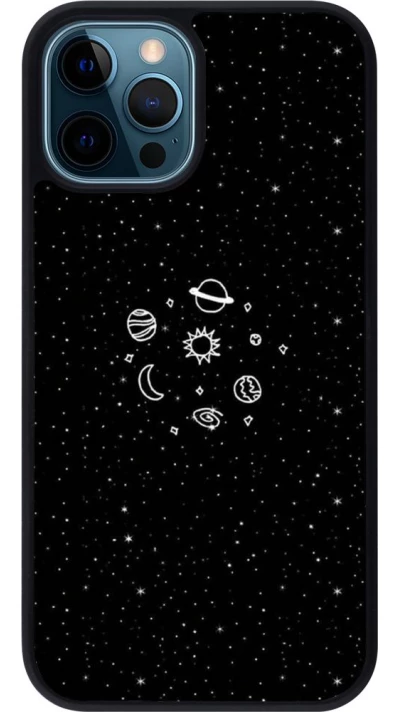 Coque iPhone 12 / 12 Pro - Silicone rigide noir Space Doodle