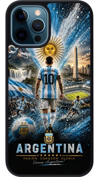 iPhone 12 / 12 Pro Case Hülle - Silikon schwarz Fussball Argentinien splash 2026