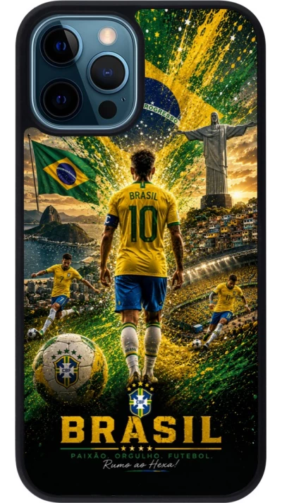 iPhone 12 / 12 Pro Case Hülle - Silikon schwarz Fussball Brasilien splash 2026