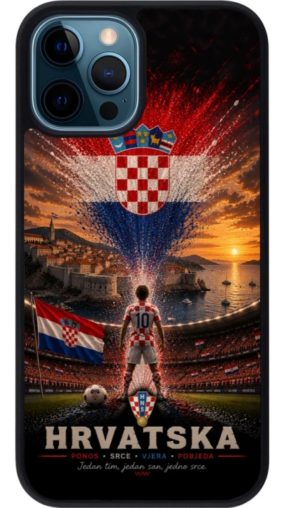 iPhone 12 / 12 Pro Case Hülle - Silikon schwarz Fussball Kroatien splash 2026