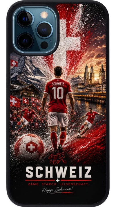 iPhone 12 / 12 Pro Case Hülle - Silikon schwarz Fussball Schweiz splash 2026