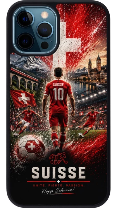 iPhone 12 / 12 Pro Case Hülle - Silikon schwarz Fussball Suisse splash 2026