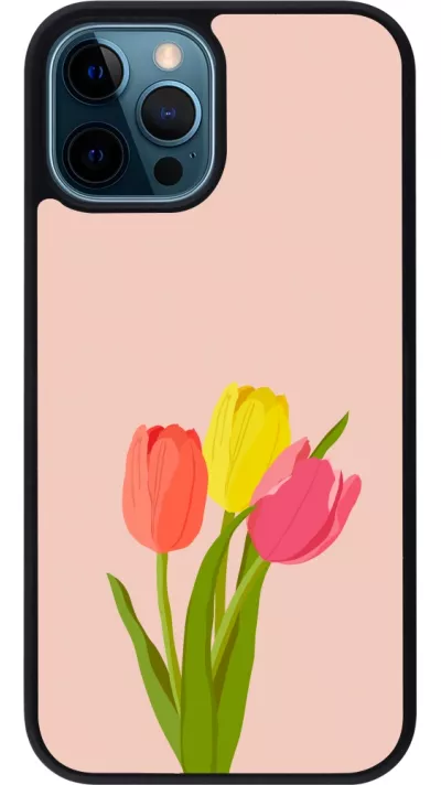 Coque iPhone 12 / 12 Pro - Silicone rigide noir Spring 23 tulip trio