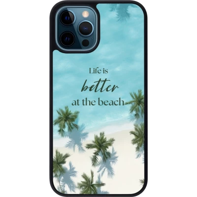 Coque iPhone 12 / 12 Pro - Silicone rigide noir Summer 2025 Life is better at the beach