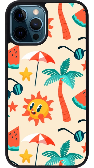 Coque iPhone 12 / 12 Pro - Silicone rigide noir Summer 2025 Pattern soleil