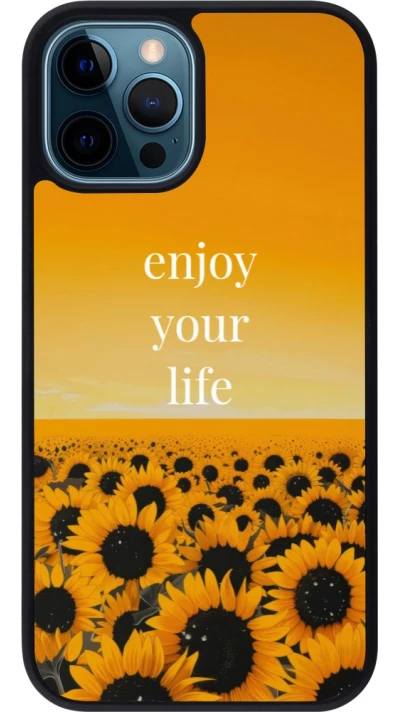 Coque iPhone 12 / 12 Pro - Silicone rigide noir Summer 2026 Enjoy your life