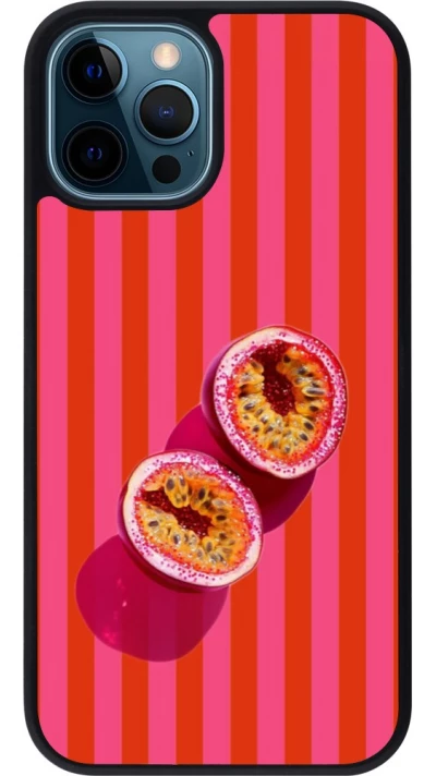 Coque iPhone 12 / 12 Pro - Silicone rigide noir Passion fruit Summer 2026