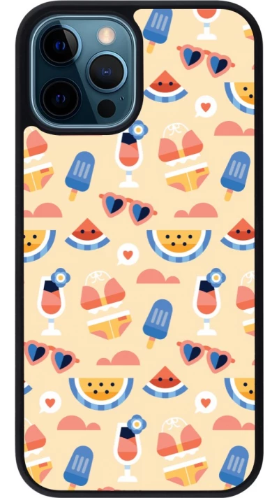 Coque iPhone 12 / 12 Pro - Silicone rigide noir Pattern Summer 2026