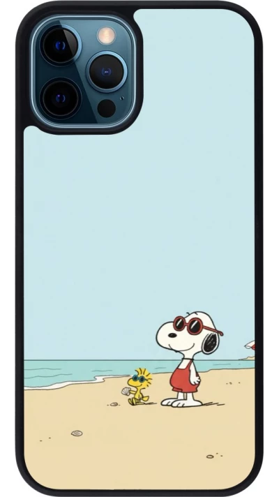 Coque iPhone 12 / 12 Pro - Silicone rigide noir Snoopy on the beach Summer 2026