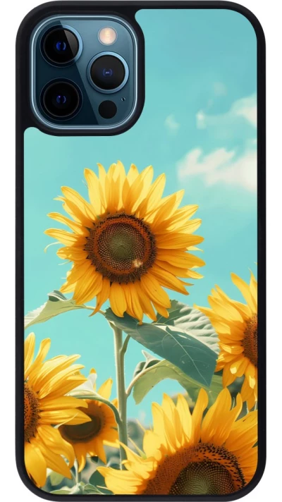 Coque iPhone 12 / 12 Pro - Silicone rigide noir Sunflowers Summer 2026