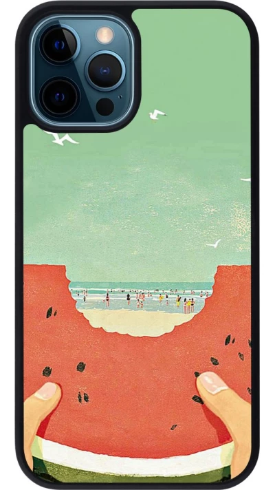 Coque iPhone 12 / 12 Pro - Silicone rigide noir Views through a watermelon Summer 2026