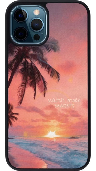 Coque iPhone 12 / 12 Pro - Silicone rigide noir Watch more sunsets Summer 2026