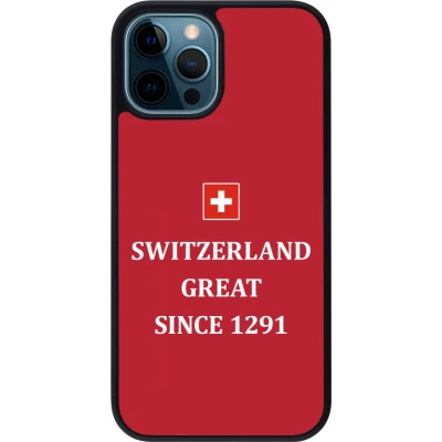Coque iPhone 12 / 12 Pro - Silicone rigide noir Switzerland Great Since 1291