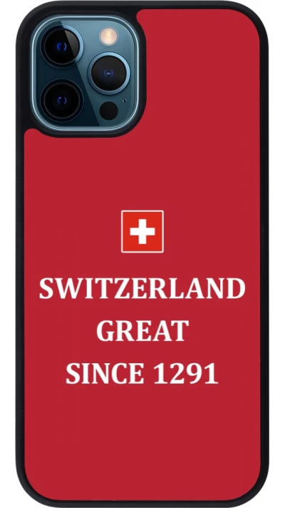 Coque iPhone 12 / 12 Pro - Silicone rigide noir Switzerland Great Since 1291