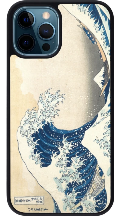 Coque iPhone 12 / 12 Pro - Silicone rigide noir Tableau art - La Grande Vague de Kanagawa - Hokusai