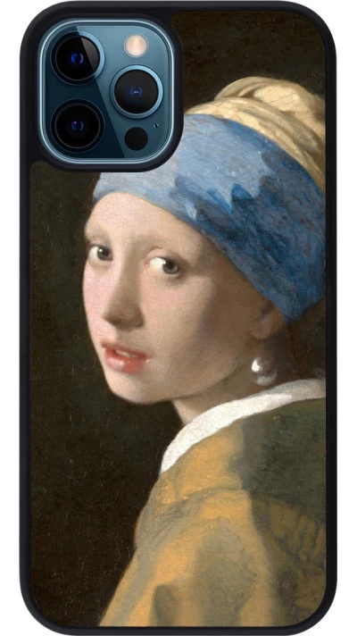 Coque iPhone 12 / 12 Pro - Silicone rigide noir Tableau art - La Jeune fille à la perle - Johannes Vermeer
