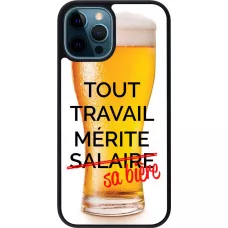 Coque iPhone 12 / 12 Pro - Silicone rigide noir Tout travail mérite sa bière