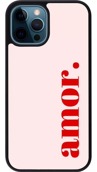 Coque iPhone 12 / 12 Pro - Silicone rigide noir Valentine 2024 amor