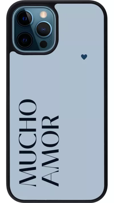 Coque iPhone 12 / 12 Pro - Silicone rigide noir Valentine 2024 mucho amor azul