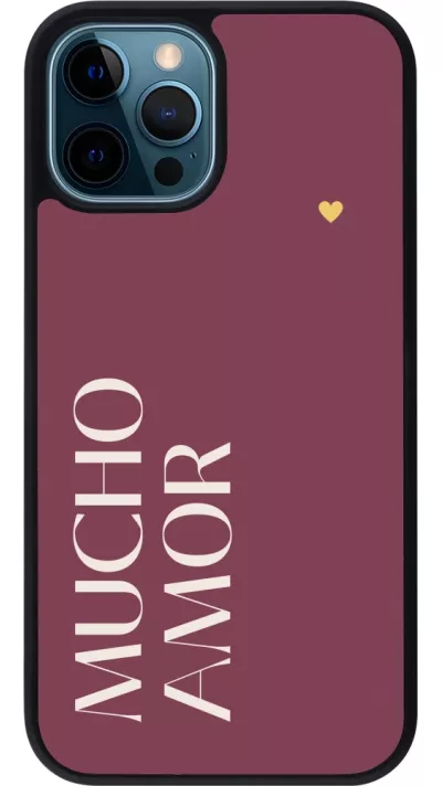 Coque iPhone 12 / 12 Pro - Silicone rigide noir Valentine 2024 mucho amor rosado