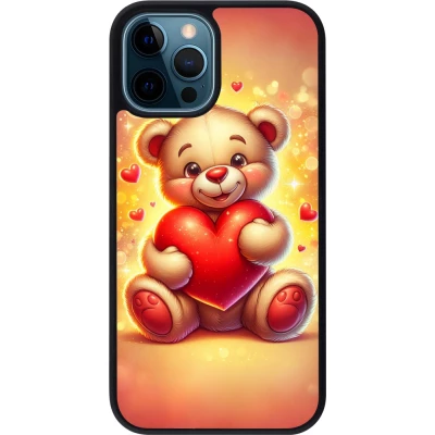 Coque iPhone 12 / 12 Pro - Silicone rigide noir Valentine 2024 Teddy love