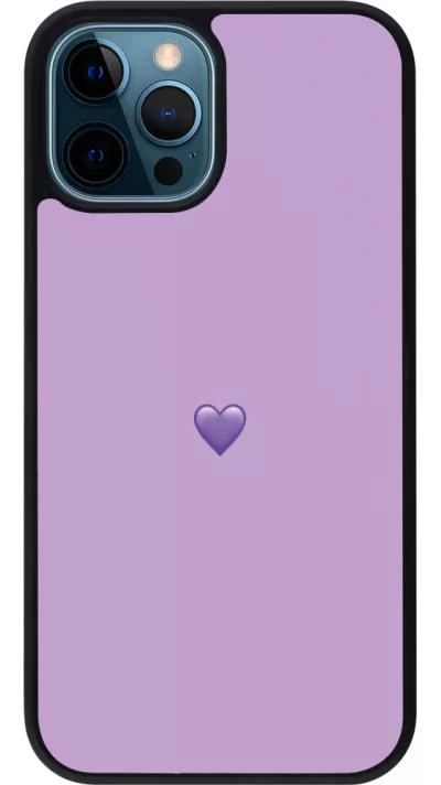Coque iPhone 12 / 12 Pro - Silicone rigide noir Valentine 2023 purpule single heart