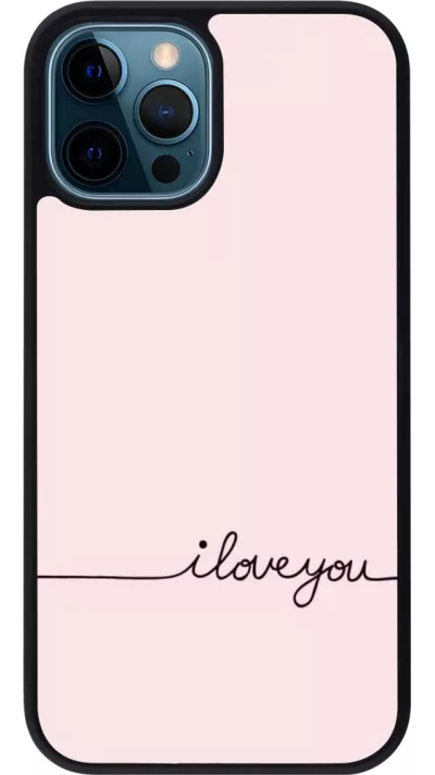 Coque iPhone 12 / 12 Pro - Silicone rigide noir Valentine 2023 i love you writing