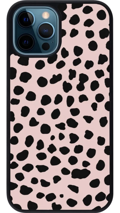 Coque iPhone 12 / 12 Pro - Silicone rigide noir Wild Leopard Pink