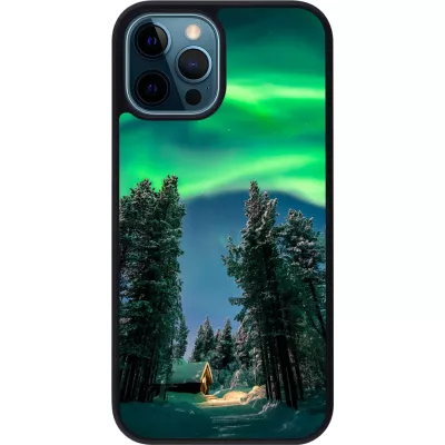 Coque iPhone 12 / 12 Pro - Silicone rigide noir Winter 22 Northern Lights