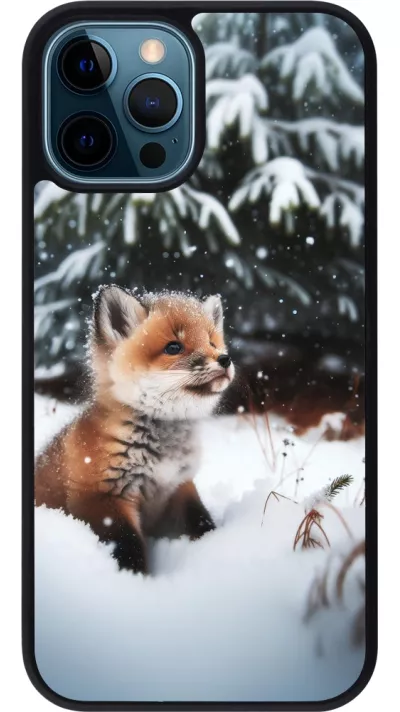 Coque iPhone 12 / 12 Pro - Silicone rigide noir Noël 2023 Renardeau sapin