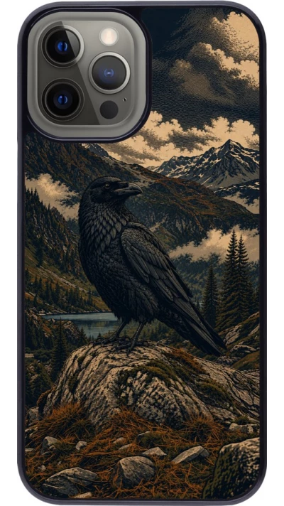Coque iPhone 12 Pro Max - Linocut Grand Corbeau