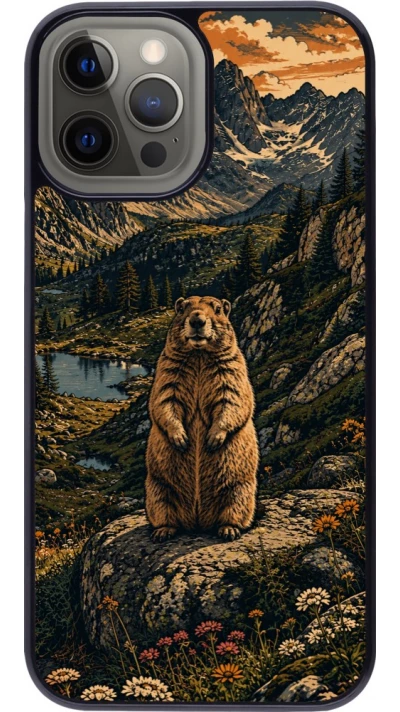 Coque iPhone 12 Pro Max - Linocut Marmotte
