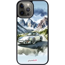 iPhone 12 Pro Max Case Hülle - Silikon schwarz Porsche 911 Berg Aquarell