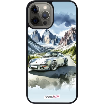iPhone 12 Pro Max Case Hülle - Silikon schwarz Porsche 911 Berg Aquarell