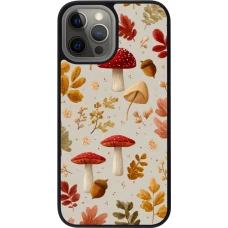 iPhone 12 Pro Max Case Hülle - Silikon schwarz Autumn 26 Mushrooms and leaves