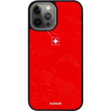 Coque iPhone 12 Pro Max - Silicone rigide noir Maillot de football Suisse 2026 personnalisable