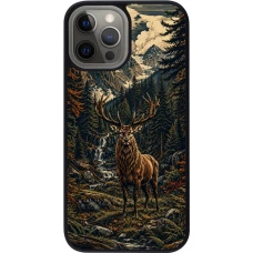 iPhone 12 Pro Max Case Hülle - Silikon schwarz Linocut Reh