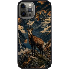 iPhone 12 Pro Max Case Hülle - Silikon schwarz Linocut Gämse