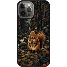 iPhone 12 Pro Max Case Hülle - Silikon schwarz Linocut Eichhörnchen