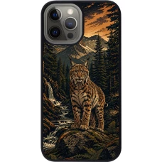 iPhone 12 Pro Max Case Hülle - Silikon schwarz Linocut Luchs