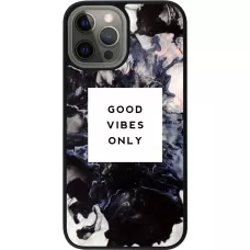 Coque iPhone 12 Pro Max - Silicone rigide noir Marble Good Vibes Only