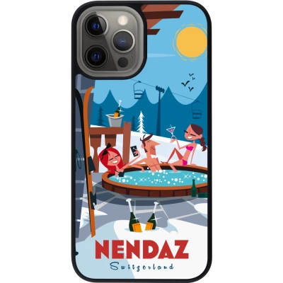 Coque iPhone 12 Pro Max - Silicone rigide noir Nendaz Mountain Jacuzzi
