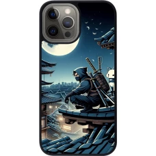 Coque iPhone 12 Pro Max - Silicone rigide noir Ninja sous la lune