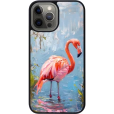 iPhone 12 Pro Max Case Hülle - Silikon schwarz Paint Flamingo